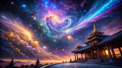Captivating Architectural Photography of a Mystical Nebula with Tendrils Reaching Out to Nearby Star Systems, Showcasing Cosmic Beauty and Celestial Wonders in Vibrant Colors