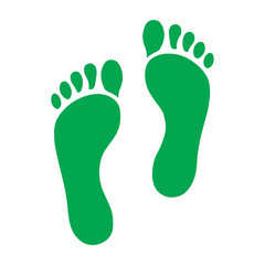 Green foot print sign. Green footprint icon silhouette vector illustration design on white background.