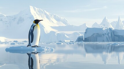 Fototapeta premium A Serene king penguin on ice floe, antarctic landscape