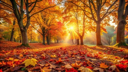 Captivating Autumn Background with Vibrant Leaves and Soft Sunlight: Perfect for Seasonal Designs, Nature Themes, and Warm Color Palettes for All Your Creative Projects