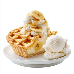Delicious Banana Cream Pie with Lattice Crust and Ice Cream Scoop