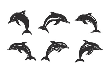 Naklejka premium Dolphin set isolated on white.