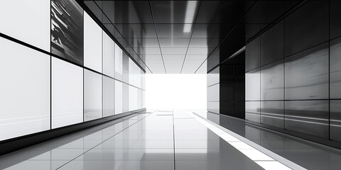 Futuristic Hallway with Sunlight Reflections with Symmetrical pattern,