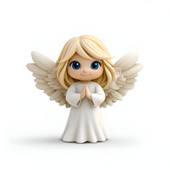 A cute cartoon angel with blonde hair and wings, clasping hands in a peaceful pose.