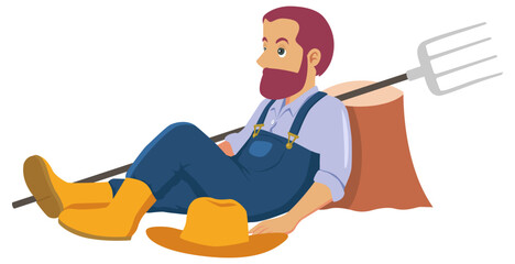 Cartoon Farmer Relaxing on a Stump, Design Inspiration, Character