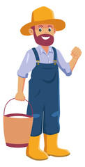 Cartoon Farmer with Bucket in Overalls, Design Inspiration, Character