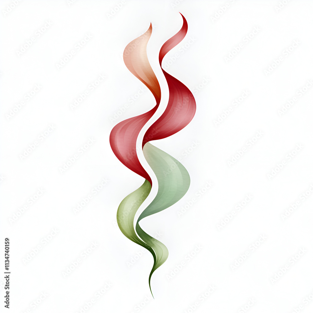 Poster an artistic swirl of red and green lines against a white background, creating a flowing and modern a