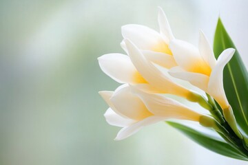 Obraz premium Delicate white flowers with soft yellow accents bloom gracefully, surrounded by a calming background, creating a serene atmosphere that emphasizes nature\'s beauty