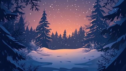 Fototapeta premium winter night landscape. snowy forest and fir branches