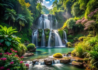 Naklejka premium Captivating Cascade La Vsubie Adventure: Majestic Waterfalls, Lush Greenery, and Serene Nature Escape for Outdoor Enthusiasts and Nature Lovers Alike