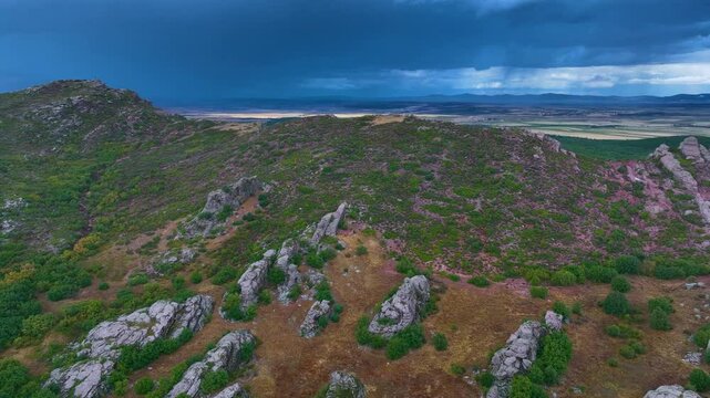 Landscape at the castle of Zafra (12th century). Municipality Campillo Due&ntilde;as. Aerial view from drone. Molina Alto Tajo Geopark. Alto Tajo Natural Park. Guadalajara. Castilla la Mancha. Spain. Europe