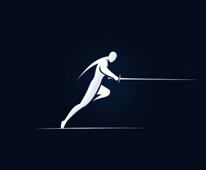 Obraz premium A stylized logo features a fencer in motion, emphasizing action and skill. This design represents a prestigious fencing championship taking place in a contemporary setting