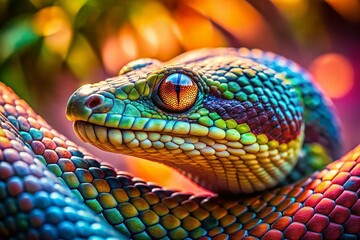 Fototapeta premium Captivating Close-Up of a Snake Showcasing Intricate Scales and Lifelike Texture in Fashion Photography Style for Nature Enthusiasts
