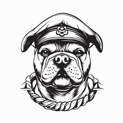 Bulldog Sailor Head image Vector. Illustration of a Bulldog Head Wearing a Bold Sailor Hat, Exuding Strength and Style