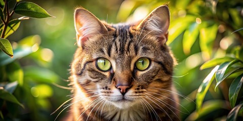 Captivating Close-Up of Feline Features Showcasing Intricate Details of Fur, Whiskers, and Eyes in a Vibrant Natural Setting with Stunning Depth of Field