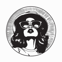 Woman wearing vintage hat and sunglasses  image vector isolated on white background.