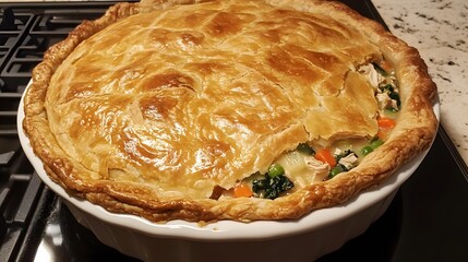 A savory chicken pot pie with a golden flaky crust