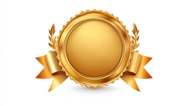 Golden seal with ribbons achievement award success celebration prestige honor victory triumph excellence quality recognition accomplishment reward
