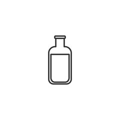 Outline of a transparent glass bottle containing blue liquid, set on a solid white background. Perfect for minimalistic, modern designs or concepts related to liquids, bottles, or containers.