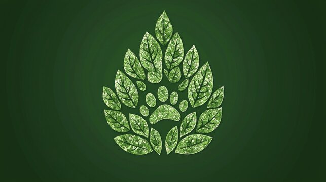 design showcases vibrant green logo blending leaf pet symbols like paw print highlighting eco friendly approach for pet care products aimed sustainability and fun.