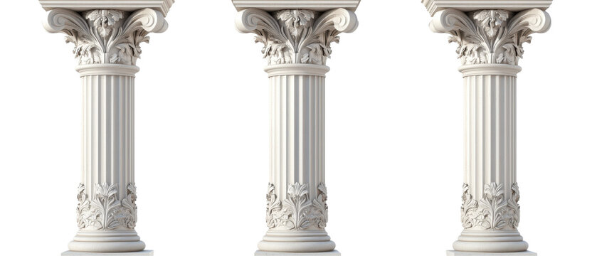 Three Classic Columns Isolated on PNG Transparent Background