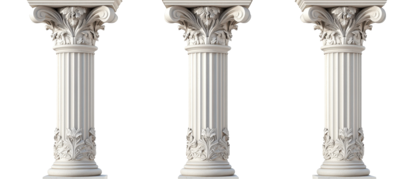 Three Classic Columns Isolated on PNG Transparent Background