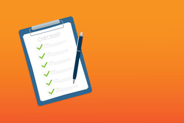 Check list document, paper check list and to do list with checkboxes, concept of survey, online quiz, completed things or done test, feedback.	Print