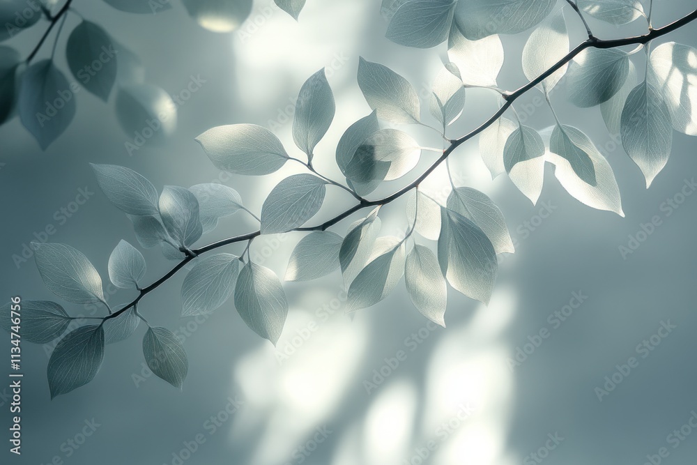 Poster abstract tree leaves shadows on light gray background