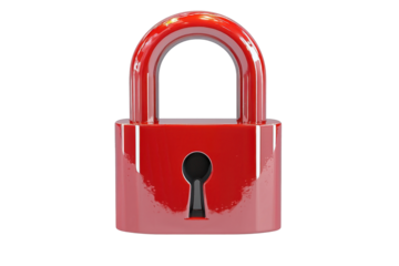 Red Lock Secures Safety Isolated on PNG Transparent Background