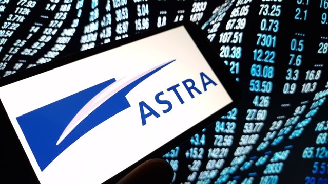 Konskie, Poland - December 13, 2024: Astra International company logo displayed on mobile phone