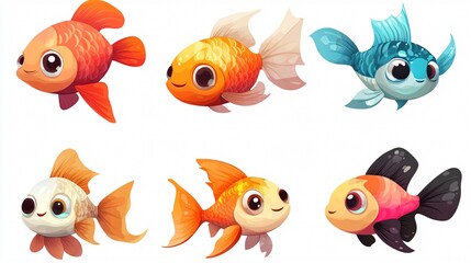 Naklejka premium Cute Cartoon Goldfish Vector Illustration Isolated