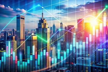 Obraz premium Captivating Double Exposure of Financial Growth Charts Merging with Stock Market Trends on a Monitor Screen, Visualizing Investment Strategies and Market Analysis
