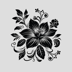 Elegant Floral Design in Black and White Line Art Vector Design.