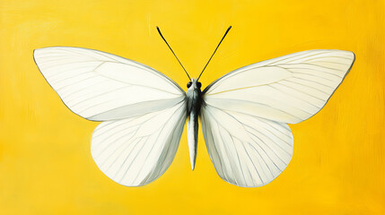 Obraz premium Yellow Background Minimalist White Butterfly Painting