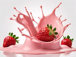 Delicious Healthy Strawberry Yogurt Splash Modern Stylish Food Photography Style Summer Ice Cream Feeling Isolated White Background 300 PPI High Resolution Image