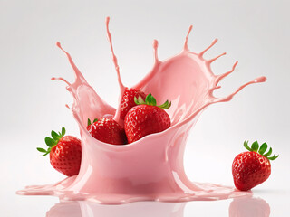 Delicious Healthy Strawberry Yogurt Splash Modern Stylish Food Photography Style Summer Ice Cream Feeling Isolated White Background 300 PPI High Resolution Image