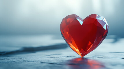 Fototapeta premium Red Crystal Heart: 3D Render, Geometric Love, Valentine's Day