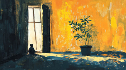 Melancholy Houseplant: Abandoned Room Painting