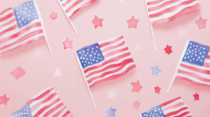 Obraz premium American flags on a pink background