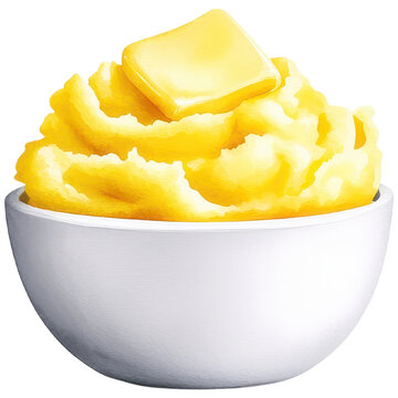 Deliciously Creamy and Fluffy Mashed Potatoes with Butter on Top in a White Bowl