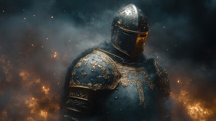 Medieval Armor with Ornate Engravings and Cross Motifs in Photorealism