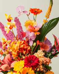 Obraz premium Vibrant Tropical Flower Bouquet: Orchids, Gerbera Daisies, and More