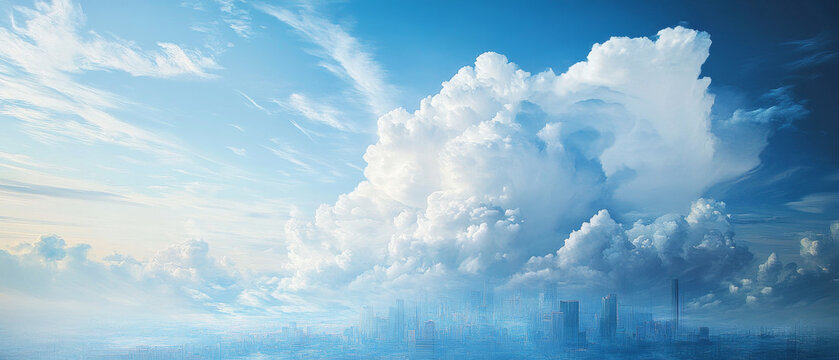 Cityscape Under Fluctus Clouds: Futuristic Urban Landscape Digital Painting