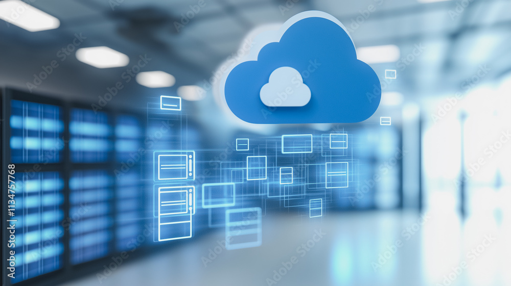 Wall mural a blue cloud with a white outline is displayed on a computer screen. the cloud is surrounded by a bl