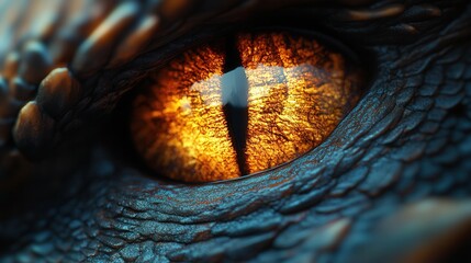 Majestic dragon eye showcasing intricate textures and vibrant colors, contrasting dark scales in a...