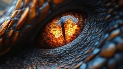 Incredible close-up of a dragon's eye showcasing intricate details and vibrant colors during a mythical scene in a fantasy landscape