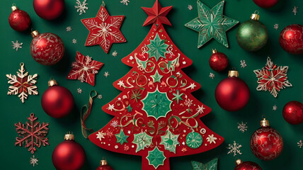 Naklejka premium A beautifully decorated Christmas tree sparkles with ornaments and lights, embodying the magic of the holiday season.