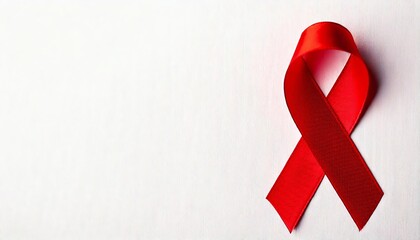 Red Ribbon on White Background: Greeting Card Template with Copy Space for Text