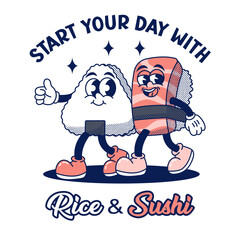 Rice And sushi cute retro cartoon vector hand drawn cute retro cartoon vector hand drawn.eps