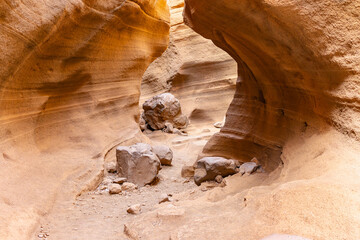 Amazing orange canyon called Barranco de las vacas located on Grand Canaria, Canary Islands, Spain